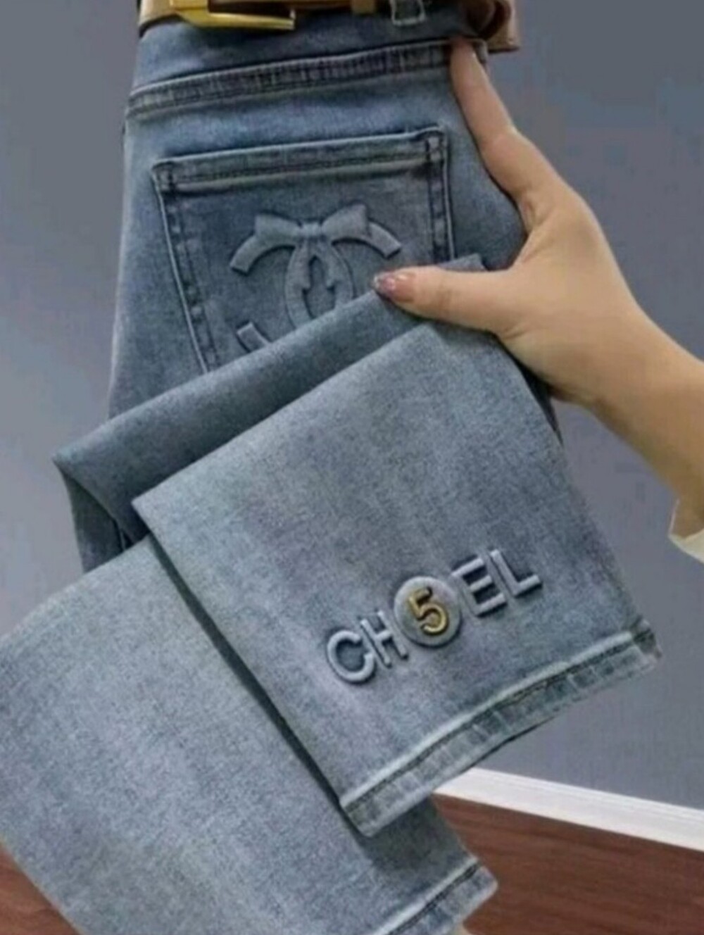 Light Blue Washed Women's Jeans with Embroidered Pocket Logo